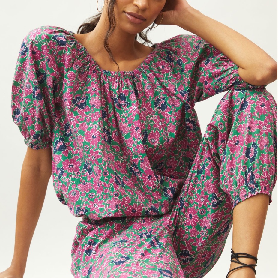 *Anthropologie Sundry Ditzy Floral Bubble Sleeve Top